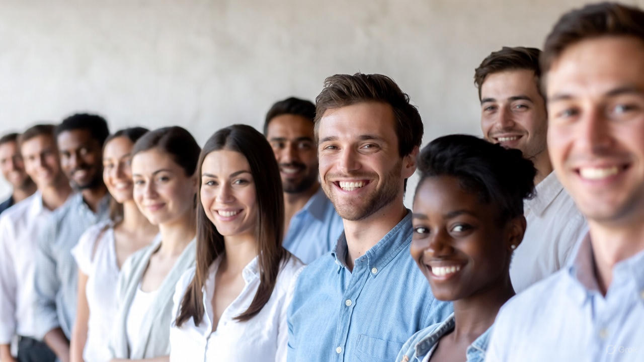 Team members smiling and posing together.